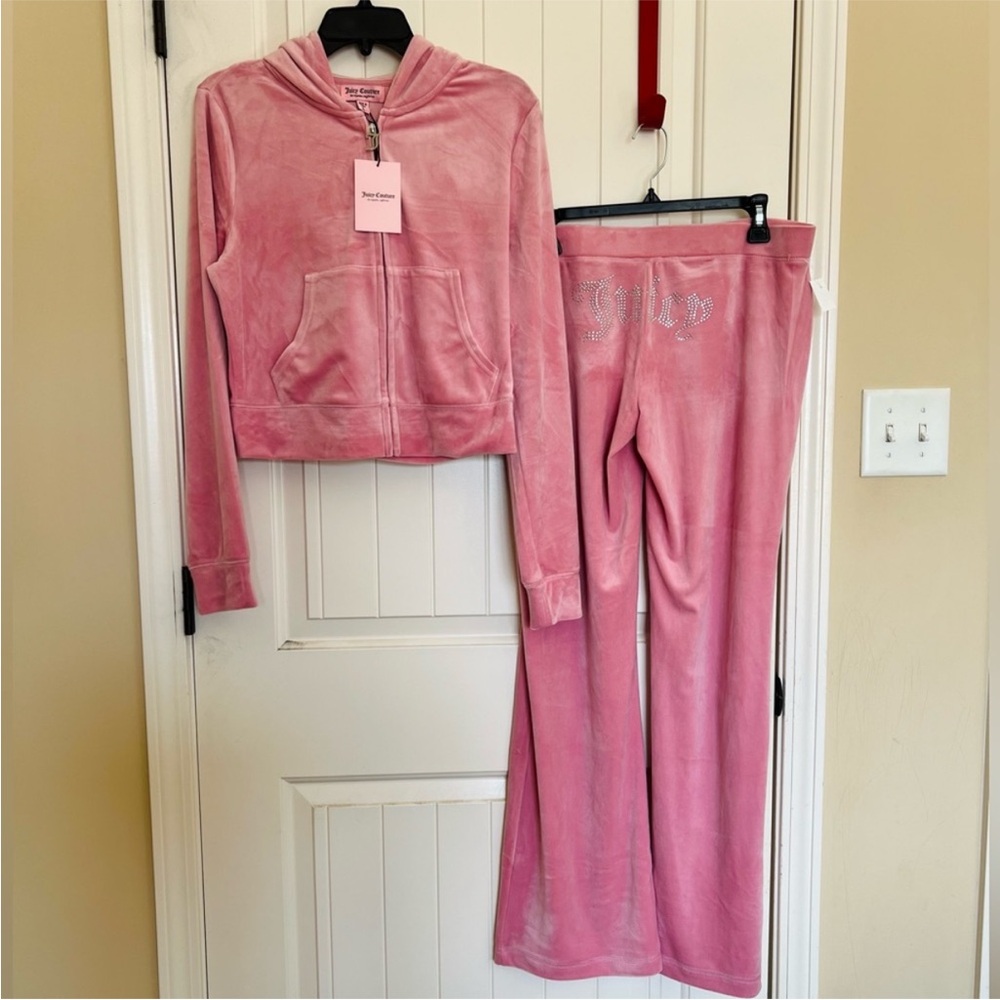 NEW! JUICY COUTURE Velour OG Bling Tracksuit Hoodie & Pant Set Rose pink - Picture 12 of 16